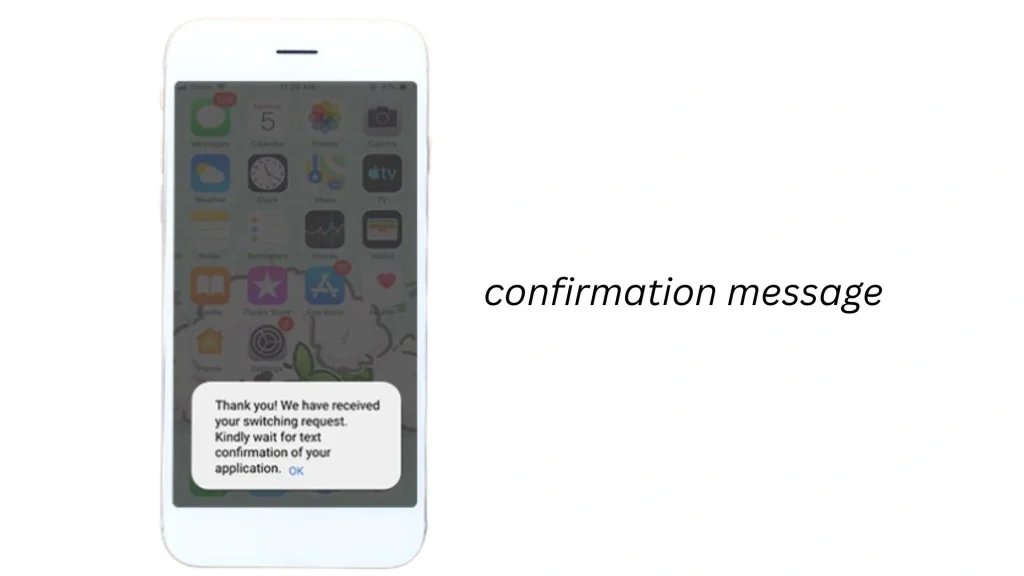 Screen shows TM switch confirmation